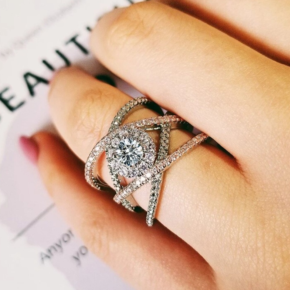 New Rose Gold 925 Sterling Silver Cross Zircon Ring